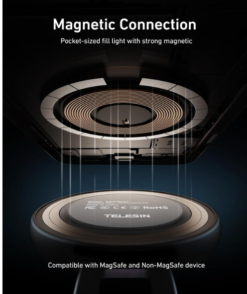 🔆 TELESIN C03 – Lampe Selfie Magnétique LED avec Miroir (MagSafe)