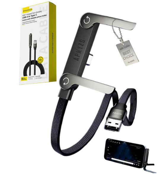 câble 2-en-1 avec Charge 65W et Support Mobile Invisible.